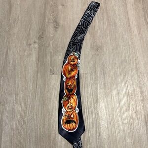 TYME Black Tie with Orange Pumpkin Design